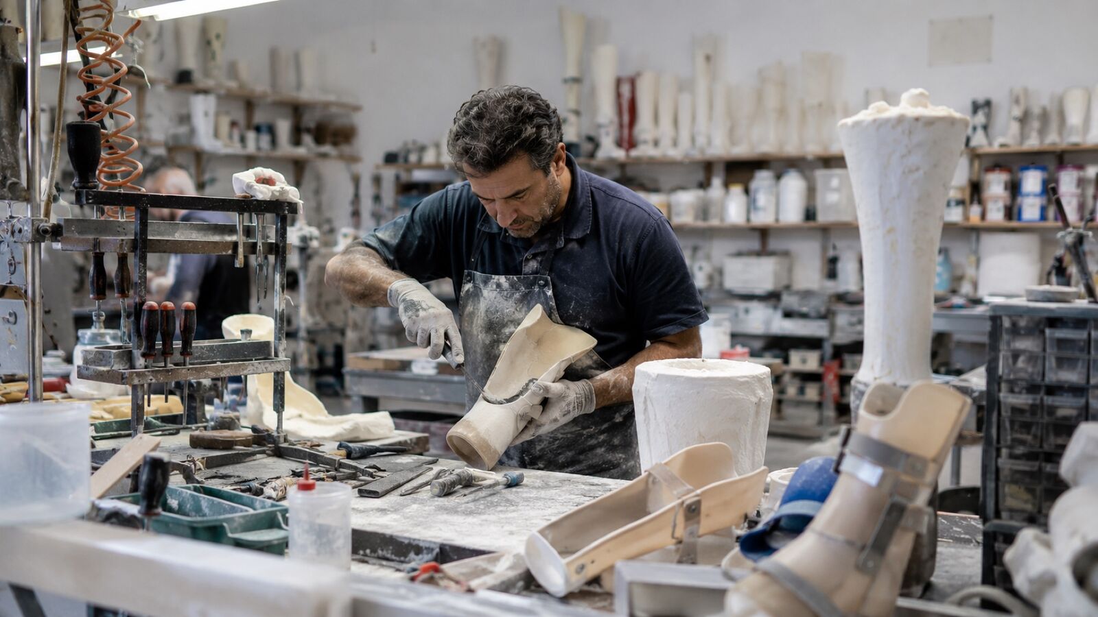 Traditional orthopedic workshop with manual production
